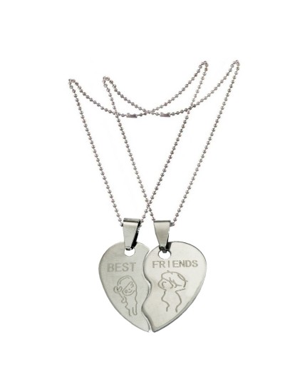 Two Pieces Couple Heart Shape Necklace by Menjewell 